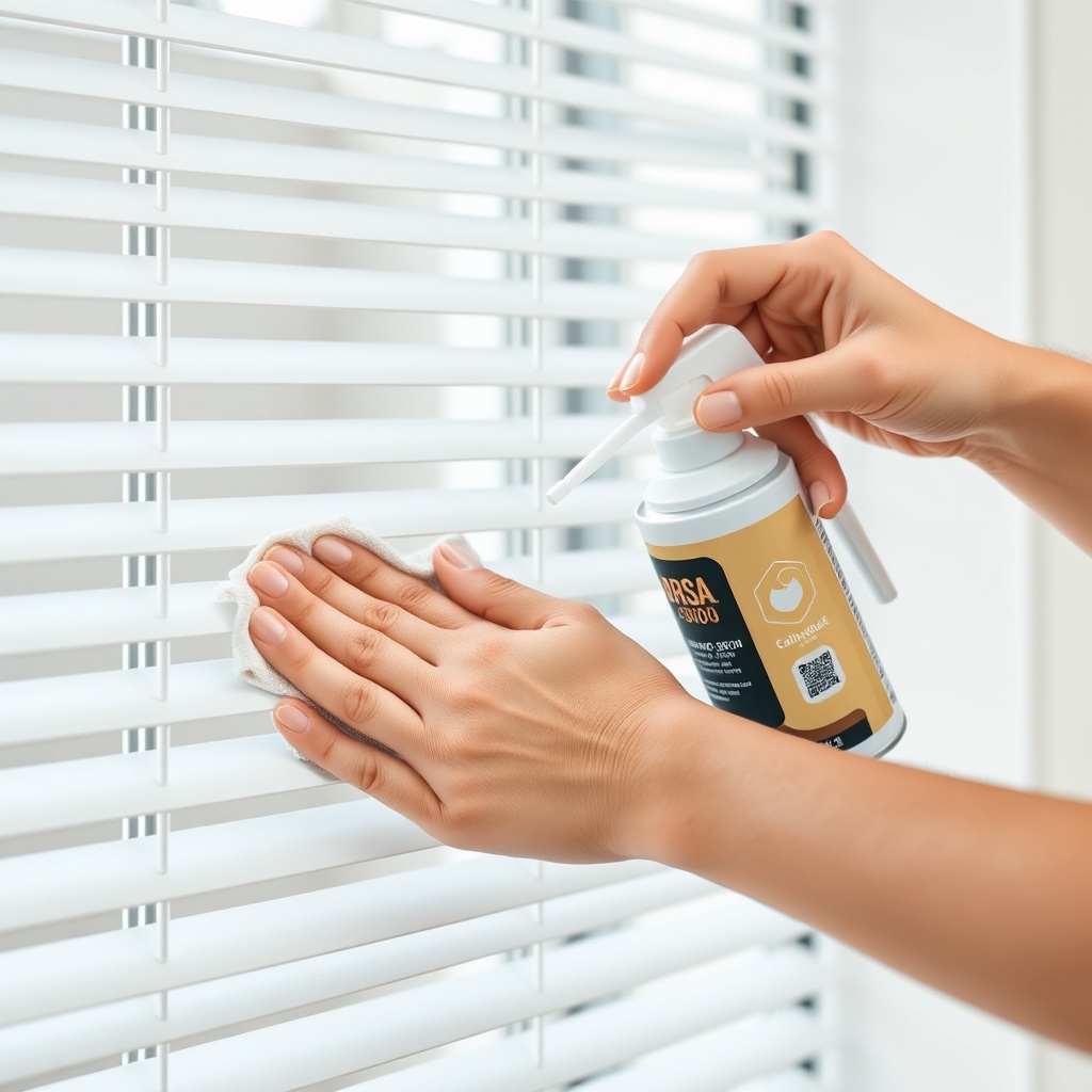 <clean photorealistic photo/illustration of a person cleaning and lubricating the slats of