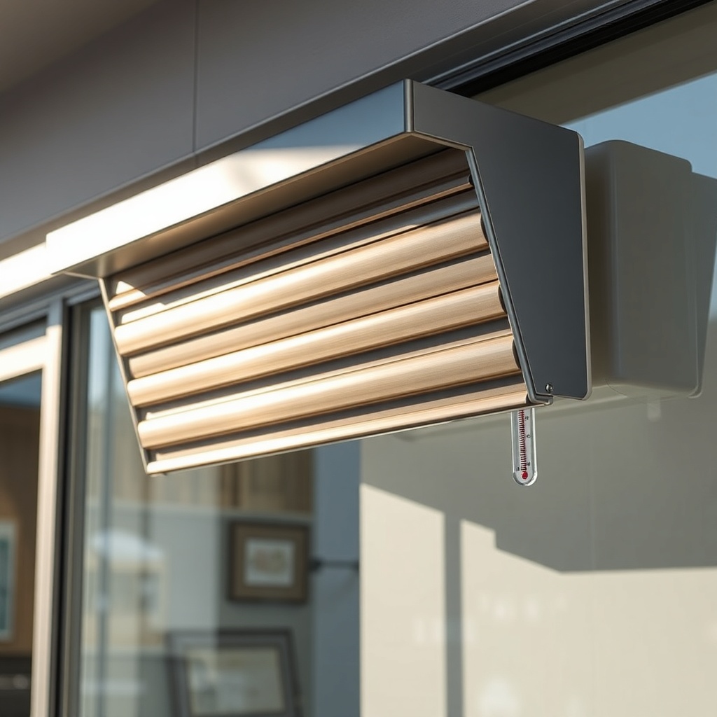 A clean photorealistic photo of a Brisa Kepenk Tecno 3000 installed on a storefront