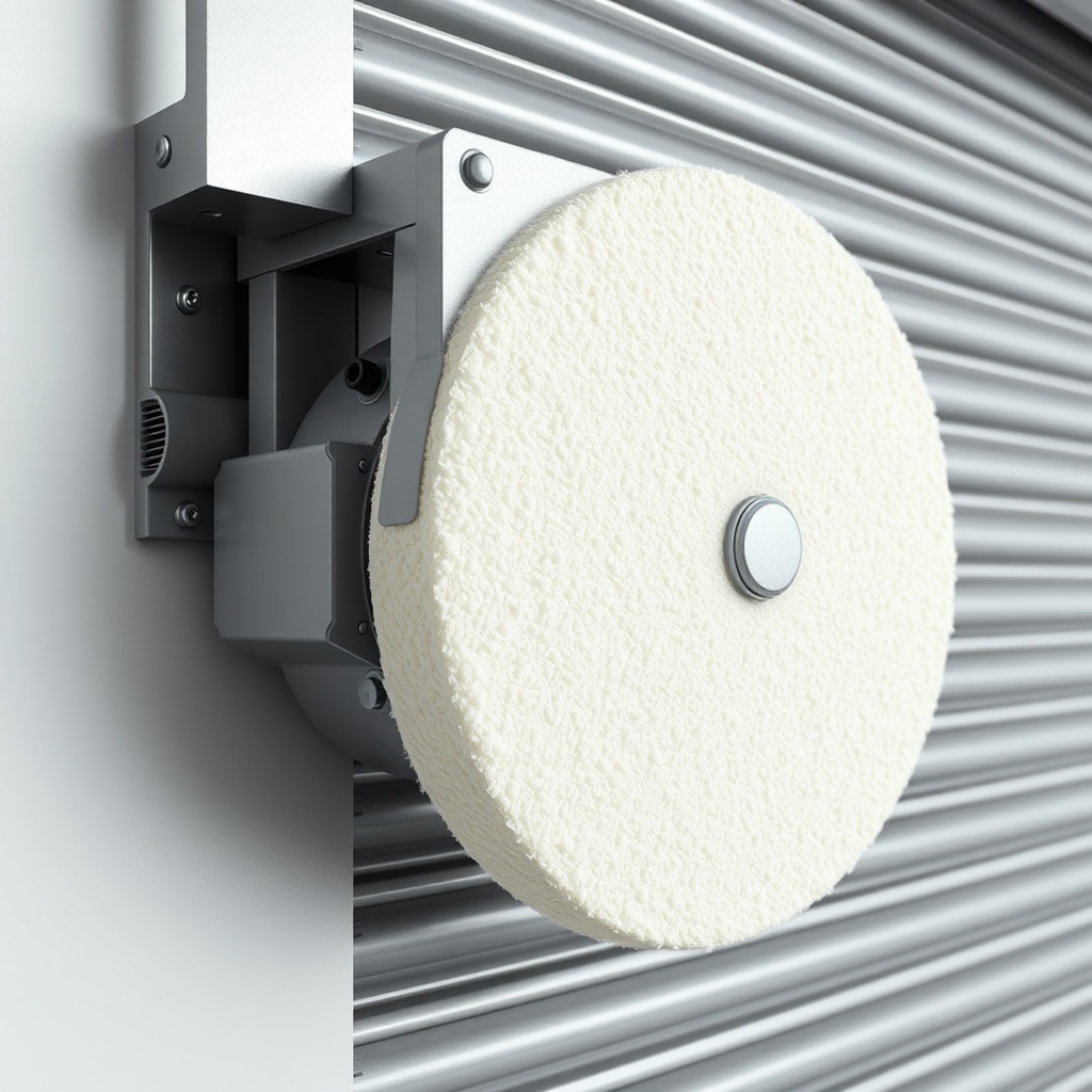 <photorealistic photo of a commercial roller shutter motor with insulation foam applied ar