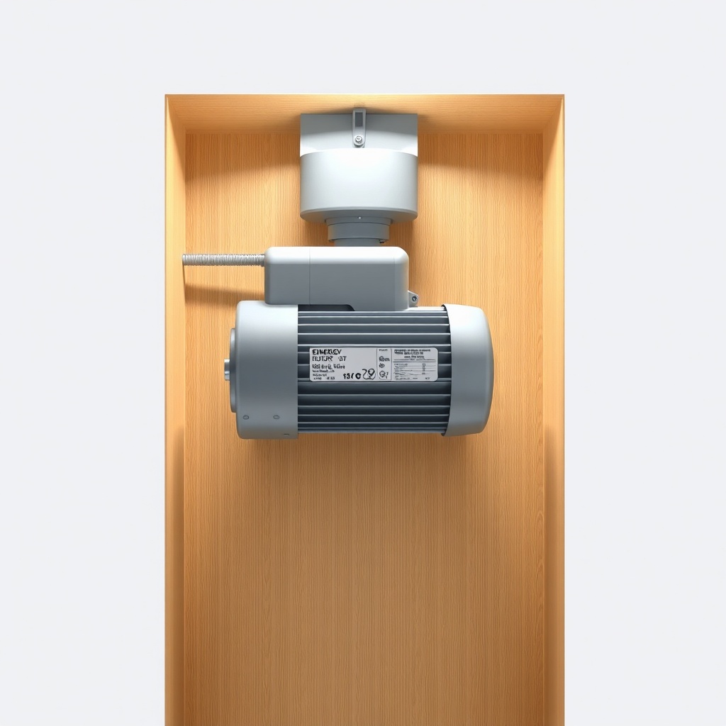 <photorealistic illustration showing a properly sized roller shutter motor installed in an