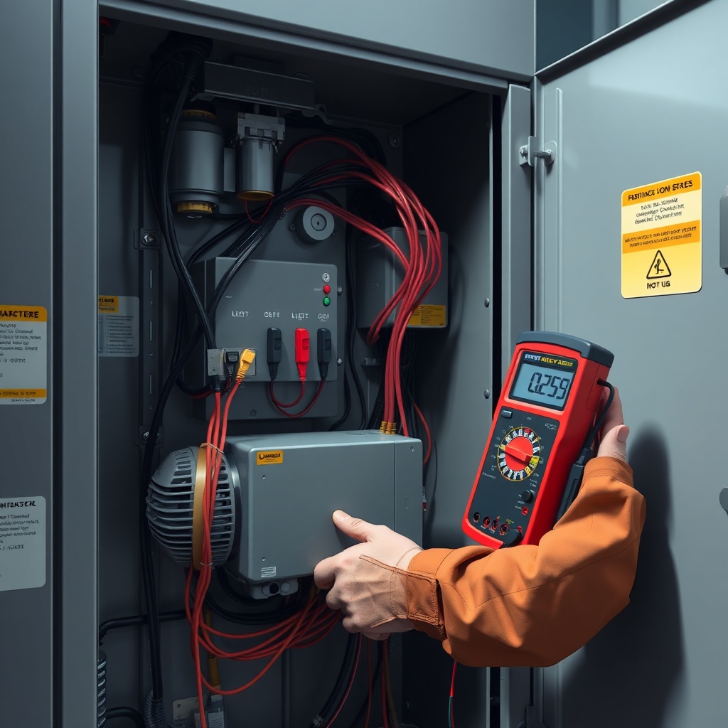<clean photorealistic photo/illustration of an electric control box with wires connected t