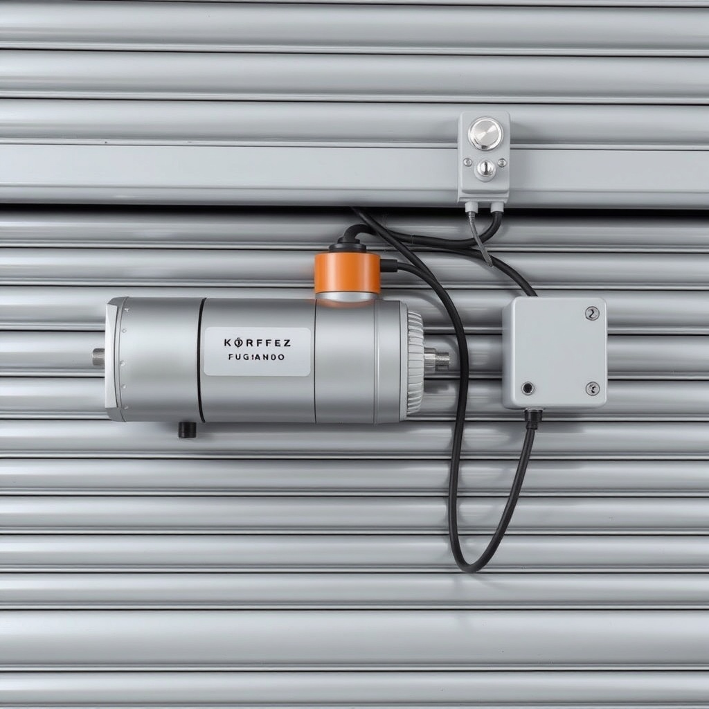A clean photorealistic photo showing a Körfez Kepenk Fuga 2000 motor attached to a metal r