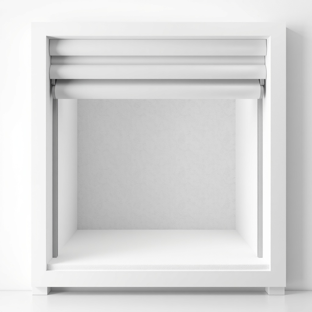 Cross-section of a kepenk kutusu (roller shutter box) with acoustic foam lining inside