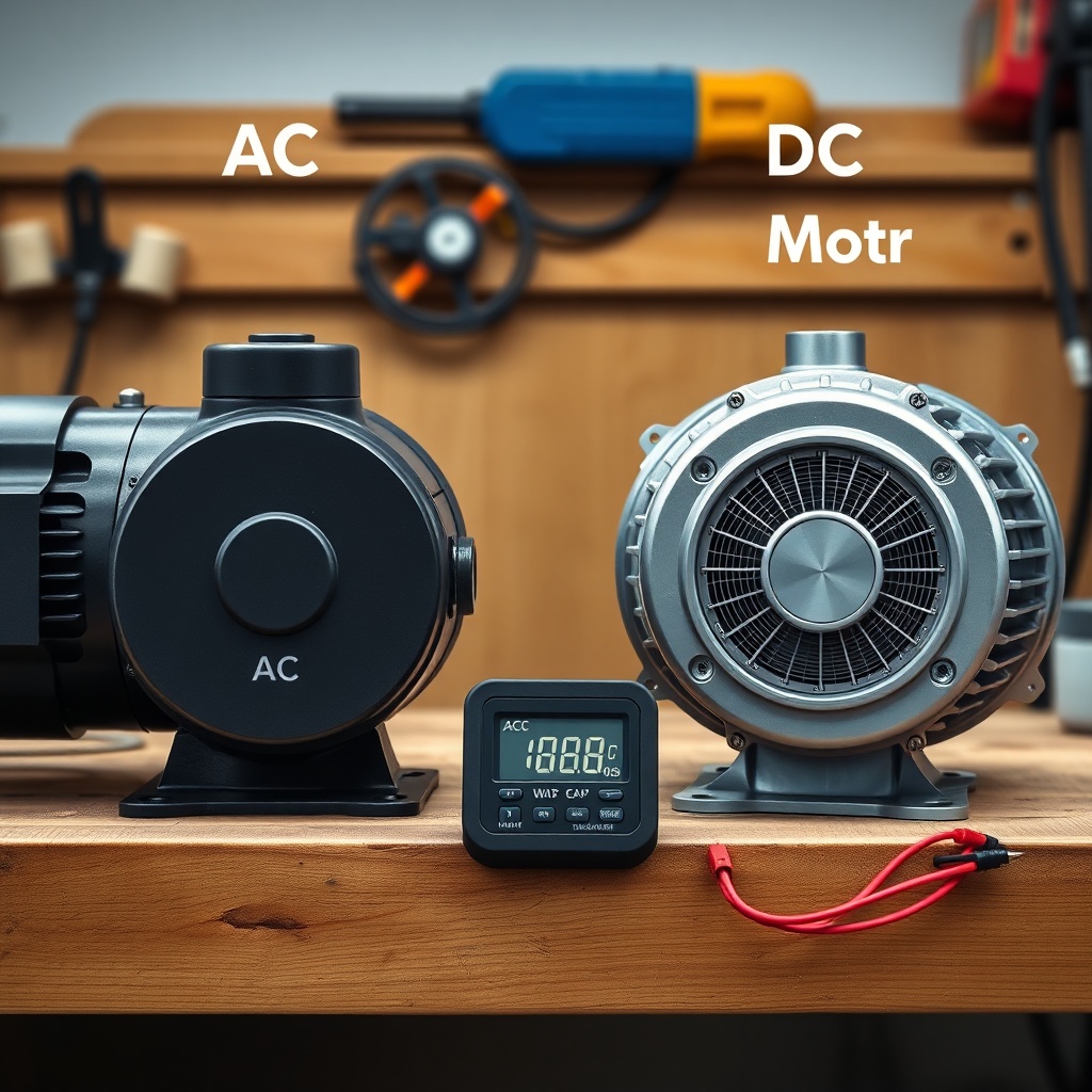 Photorealistic side-by-side comparison of an AC motor (left