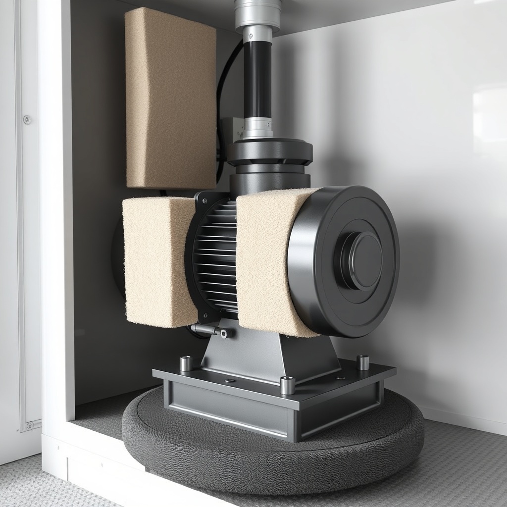 <clean photorealistic photo of a kepenk motor installation with acoustic foam panels attac