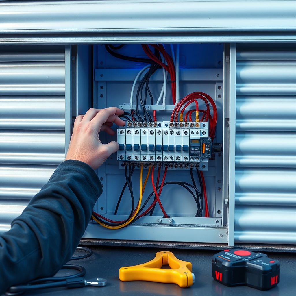 <clean photorealistic photo showing a technician's hands connecting electrical cables to a